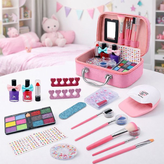 Grožio rinkinys, kosmetikos krepšys vaikams, nagų aksesuarai, džiovintuvas, 20 vnt.