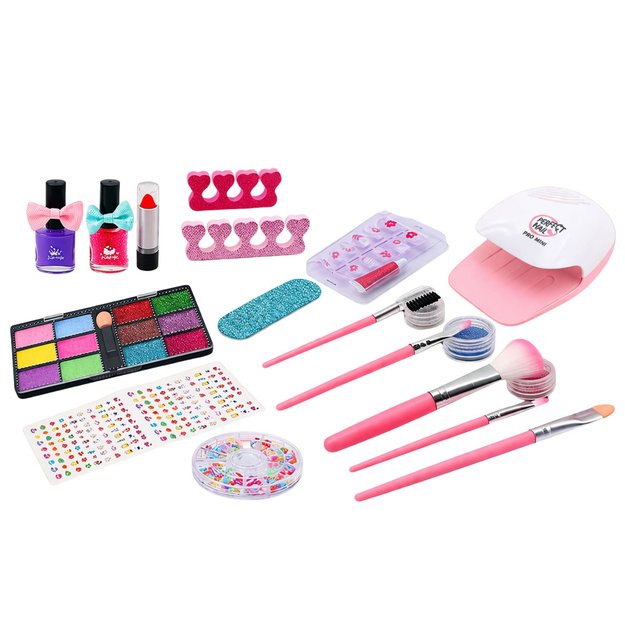 Grožio rinkinys, kosmetikos krepšys vaikams, nagų aksesuarai, džiovintuvas, 20 vnt.