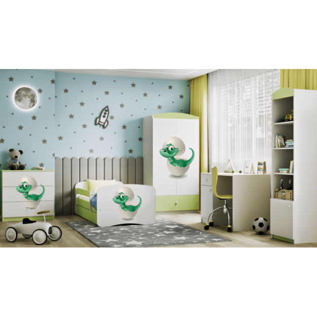Vaikiška lova babydreams green baby dino su stalčiumi be čiužinio 180/80 5