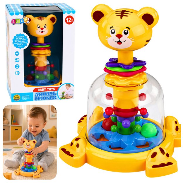 Interactive Tiger Cat Spinning Top with Spinning Balls for Babies