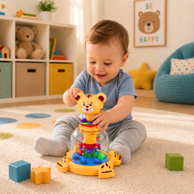Interactive Tiger Cat Spinning Top with Spinning Balls for Babies