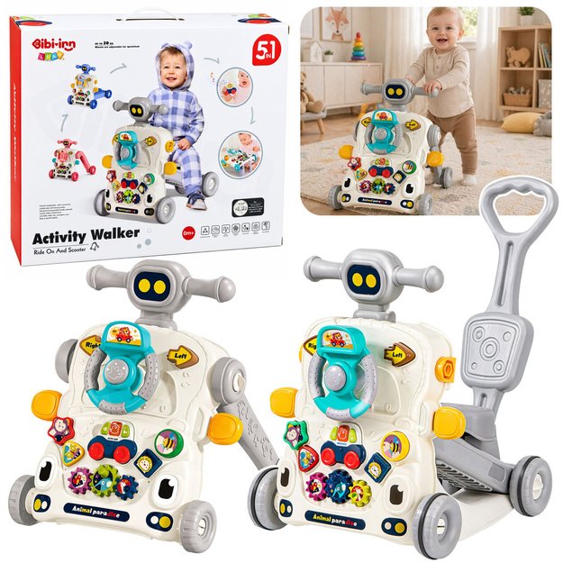 Interactive Educational Bike, Pusher, Table, Scooter 5 in 1 Gray