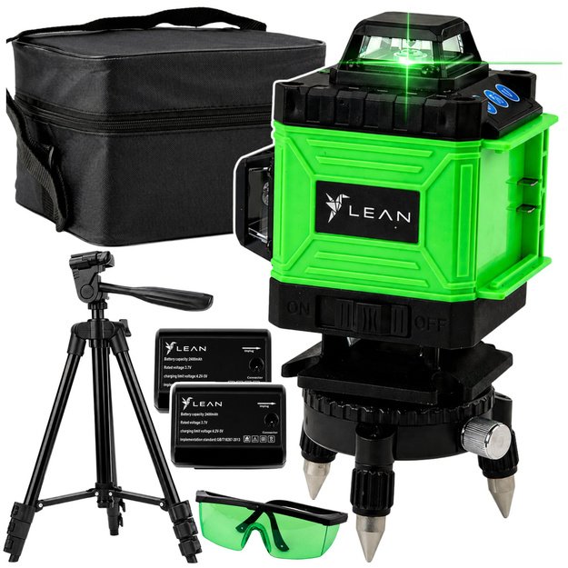4D Laser Level Plane 16 Lines Bag 2 Batteries Green