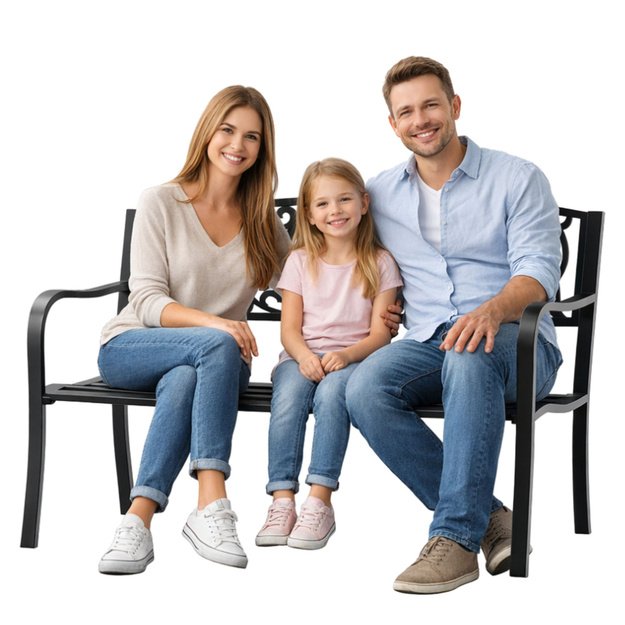 WELCOME Garden Bench Terrace Garden Metal 3 Seater Black 127 cm