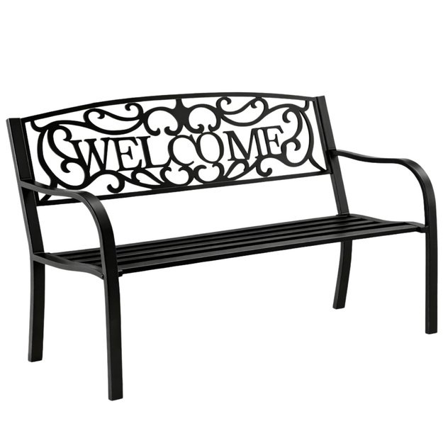 WELCOME Garden Bench Terrace Garden Metal 3 Seater Black 127 cm