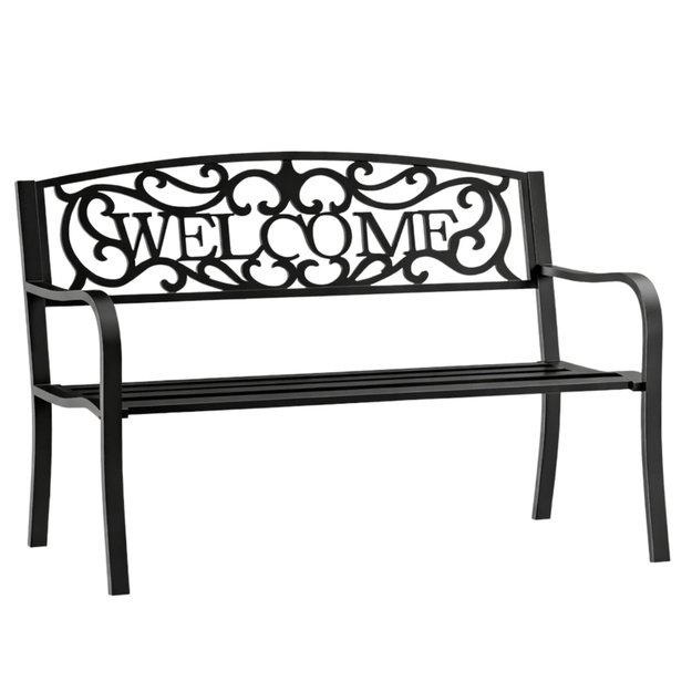 WELCOME Garden Bench Terrace Garden Metal 3 Seater Black 127 cm