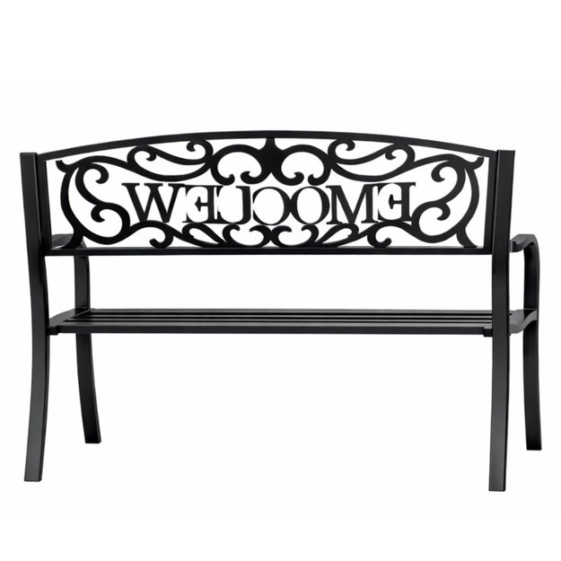 WELCOME Garden Bench Terrace Garden Metal 3 Seater Black 127 cm