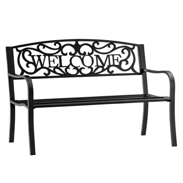 WELCOME Garden Bench Terrace Garden Metal 3 Seater Black 127 cm