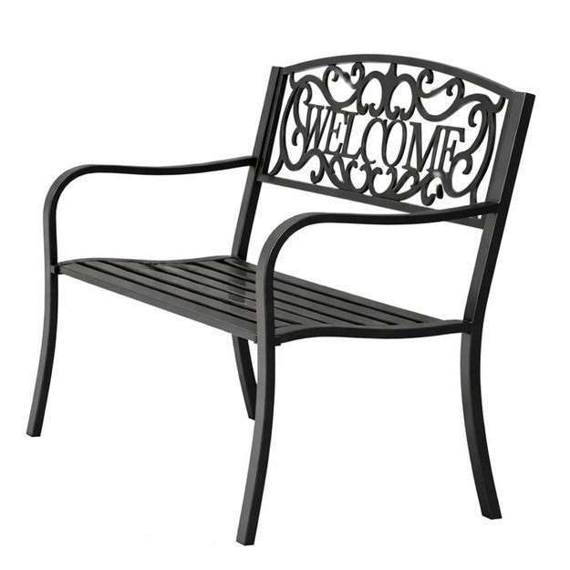 WELCOME Garden Bench Terrace Garden Metal 3 Seater Black 127 cm