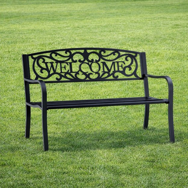 WELCOME Garden Bench Terrace Garden Metal 3 Seater Black 127 cm