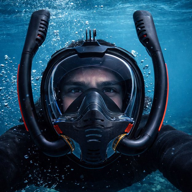 Full Face AntiFog DryTop Snorkeling Diving Mask Black L/XL