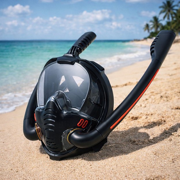 Full Face AntiFog DryTop Snorkeling Diving Mask Black L/XL