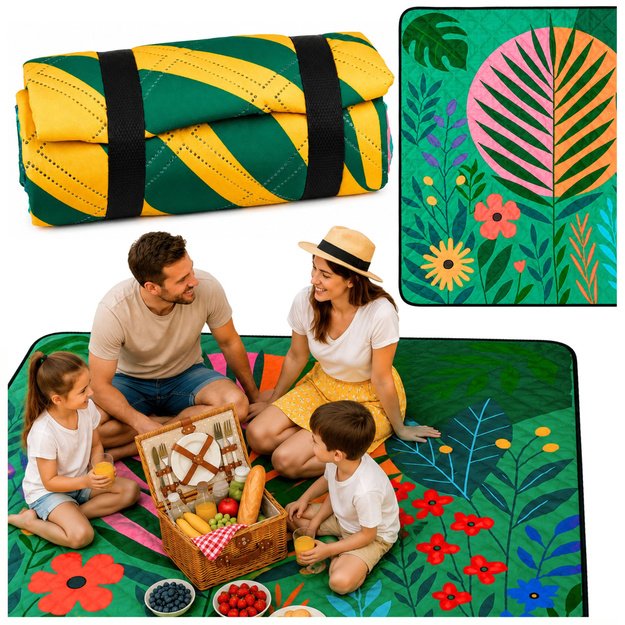 Picnic blanket, beach mat, travel mat, plants, colorful, 100 x 150 cm