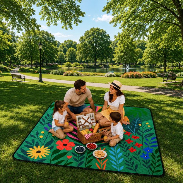 Picnic blanket, beach mat, travel mat, plants, colorful, 100 x 150 cm