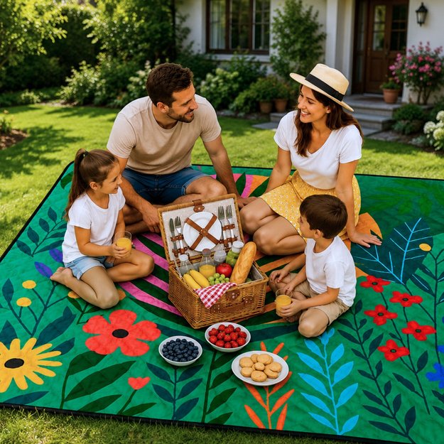 Picnic blanket, beach mat, travel mat, plants, colorful, 100 x 150 cm