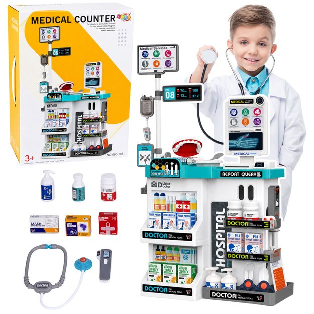 Large Medical Set Medical Table Doctor Lights Sounds Accessories 61 pcs.