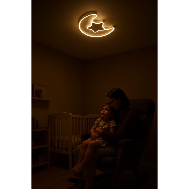 Lampa LED sufitowa plafon do pokoju dziecięcego ściemniana + pilot księżyc biała