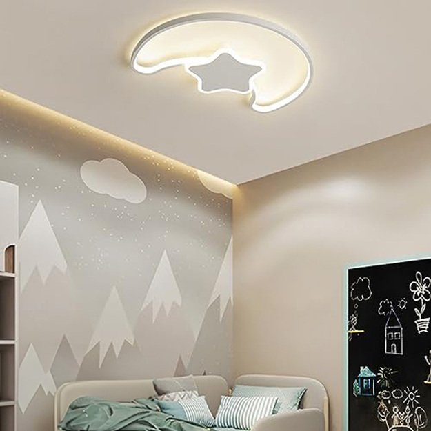 Lampa LED sufitowa plafon do pokoju dziecięcego ściemniana + pilot księżyc biała