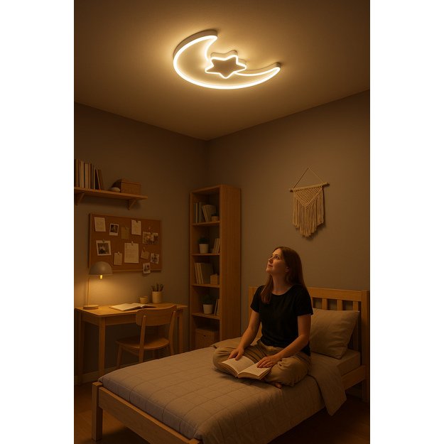 Lampa LED sufitowa plafon do pokoju dziecięcego ściemniana + pilot księżyc biała