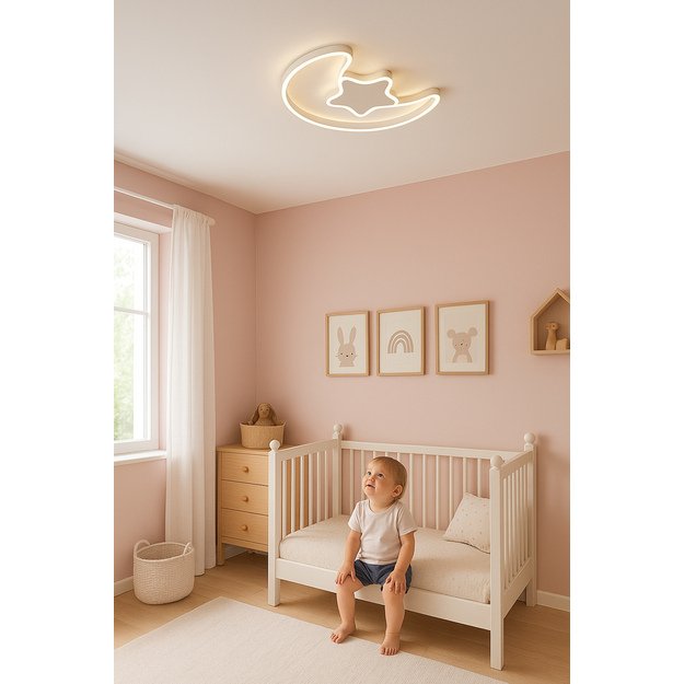 Lampa LED sufitowa plafon do pokoju dziecięcego ściemniana + pilot księżyc biała