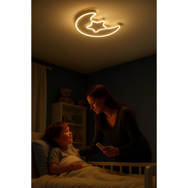 Lampa LED sufitowa plafon do pokoju dziecięcego ściemniana + pilot księżyc biała