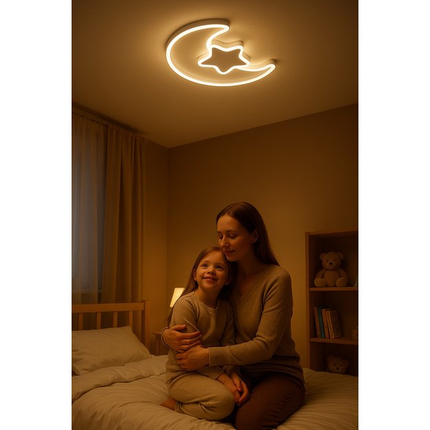 Lampa LED sufitowa plafon do pokoju dziecięcego ściemniana + pilot księżyc biała