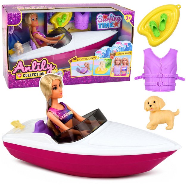 Anlily Doll in a Motorboat Dog Puppy Vest Board Accessories Set