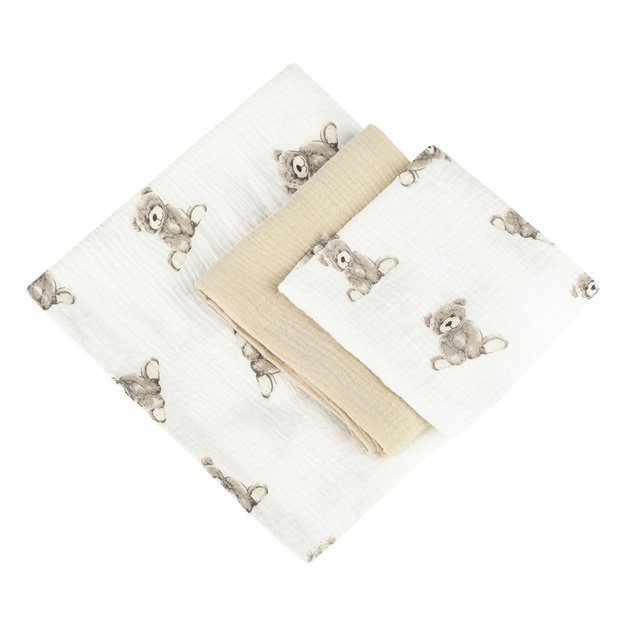 DIAPER TRIO CRUSHED MUSLIN 120x120, 70x60, 30x35 3PCS TEDDY BEIGE