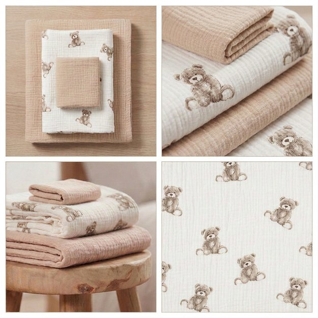 DIAPER TRIO CRUSHED MUSLIN 120x120, 70x60, 30x35 3PCS TEDDY BEIGE