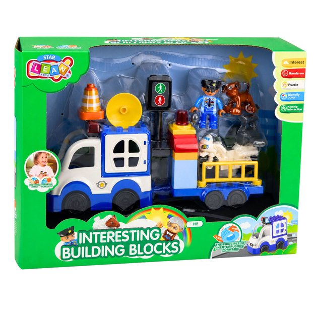 City Police Car Set with Motorized Bricks, Figures, Accessories
