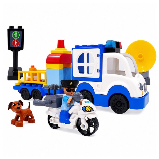 City Police Car Set with Motorized Bricks, Figures, Accessories