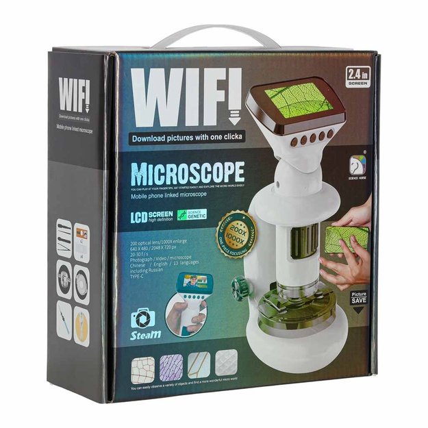 Skaitmeninis elektroninis mikroskopas wifi USB ekranas LCD 200x 1000x priedai