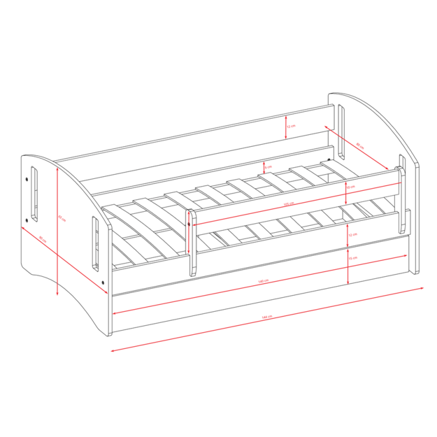 Lova classic 2 mėlyna su stalčiumi be čiužinio 140/80 5