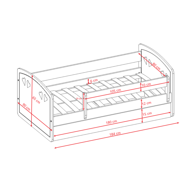 Bed Julia mix grey with drawer without mattress 180/80