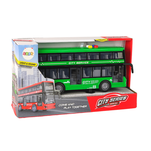Battery Operated Double Decker Bus Lights Sounds Friction Drive Green