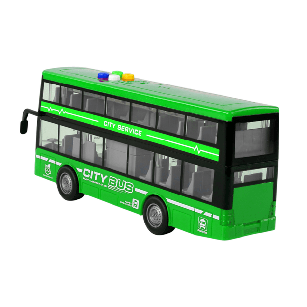 Battery Operated Double Decker Bus Lights Sounds Friction Drive Green