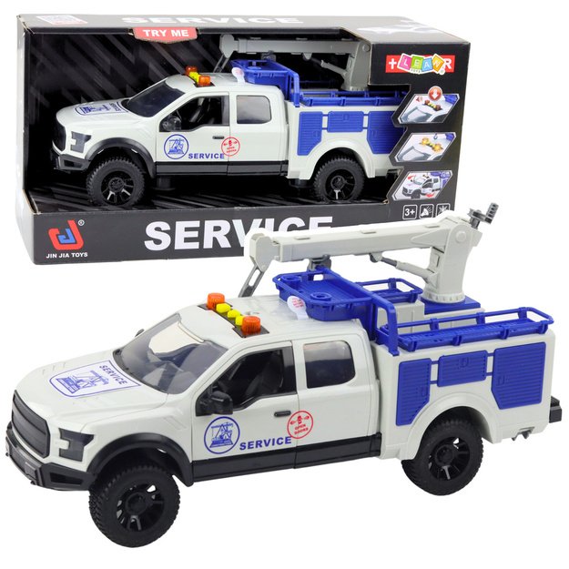 Service Truck with Crane Lights Sounds White 1:12