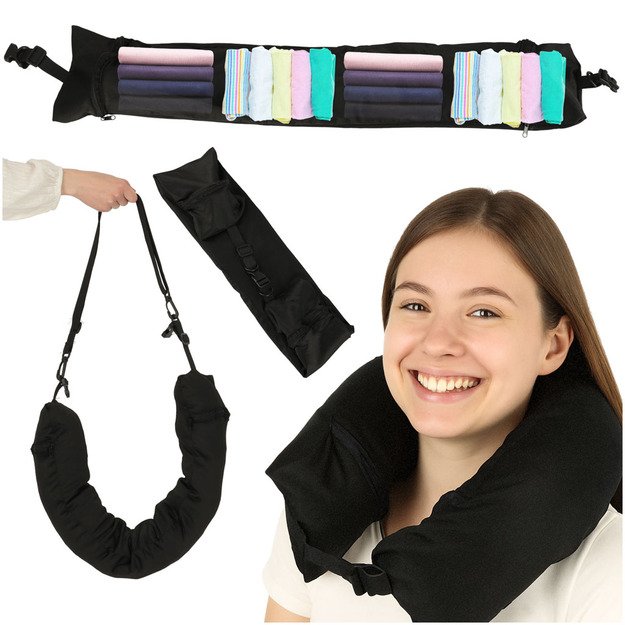 Kelioninė pagalvėlė kelionių raginis galvos atlošas kaklo atramos laikymo skyrius, skirtas užpildyti juodai