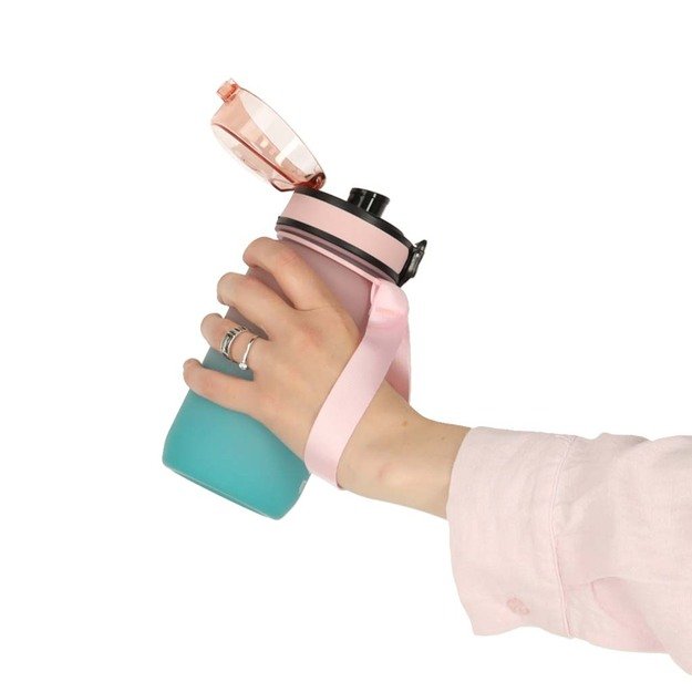 Vandens butelis bidonas su šiaudeliu ir rankena sportinis 600 ml rožinės-mėlynos spalvos 6