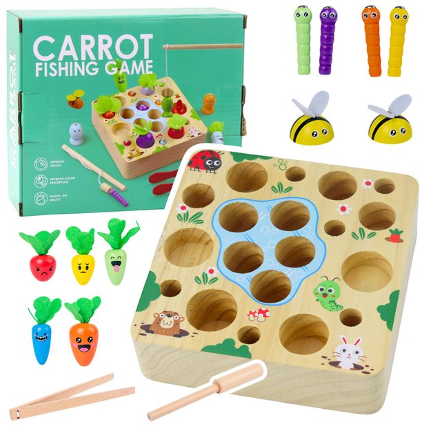 Wooden Carrots Earthworm Rod Magnet Game
