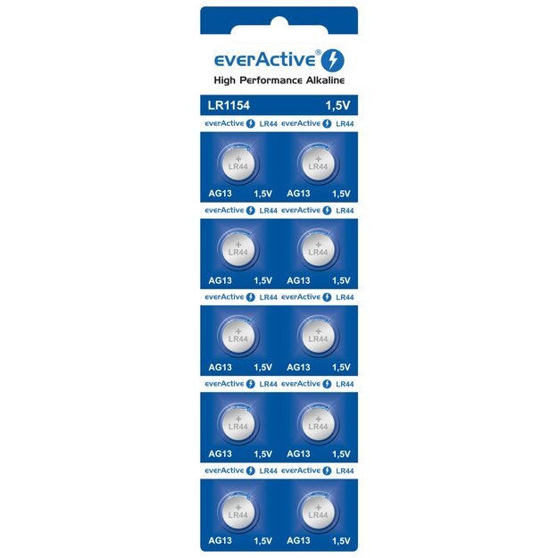 Bateria everActive Alkaline G13 LR44 LR1154 lizdinė plokštelė 10szt.