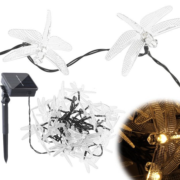 Saulės Dragonfly sodo žibintai 6,5 m 30LED šiltai balta