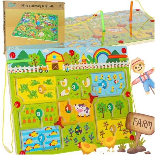 Magnetinis labirintas medinis stalo žaidimas keliaujančiam ūkiui 2 žaidėjams