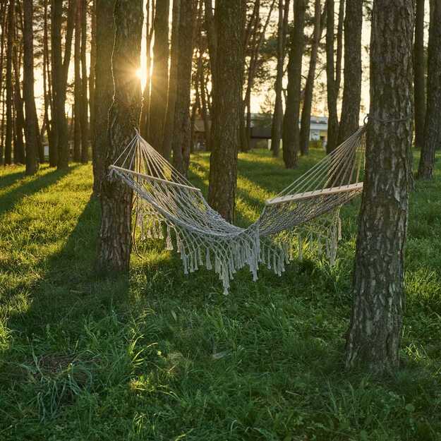 Sodo hamakas boho tinklelio kutai, kabantis gultais, makramė 200cm Pilka 7