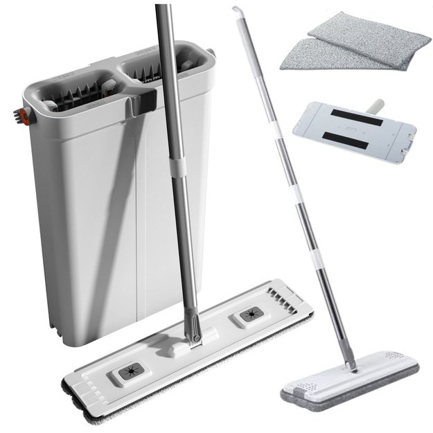 Cleaning Set: Double-Chamber Bucket, Microfiber Flat Mop