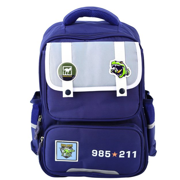 School Backpack Patches With Dinosaurs Chest Strap Navy Blue 39x27x15cm 1