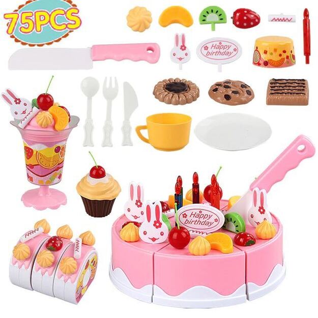 Pjaustomas tortas su priedais - 75 dalių (rožinis)