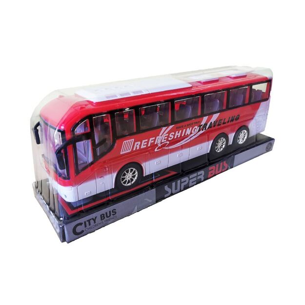 Plastikinis autobusas 32 cm raudonas