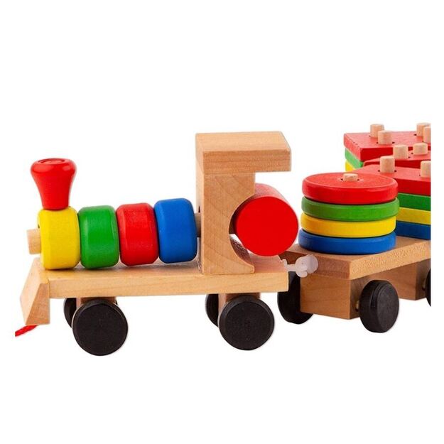Wooden educational train with sorting forms