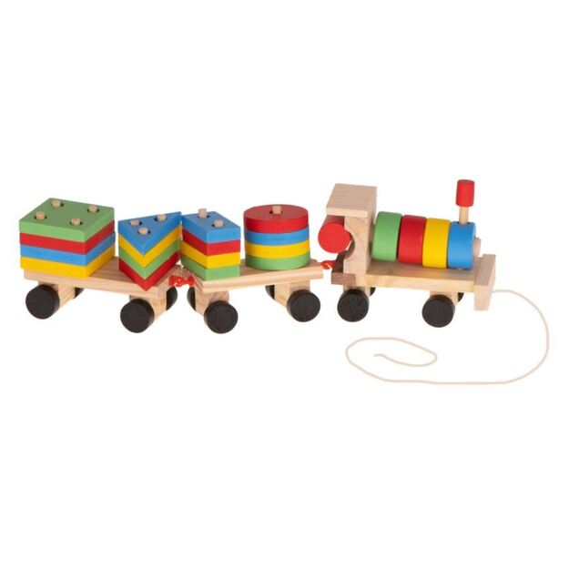 Wooden educational train with sorting forms